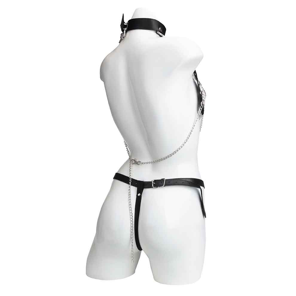 Chain Link Crotchless BDSM 2PC Set Outfit - SMES-901